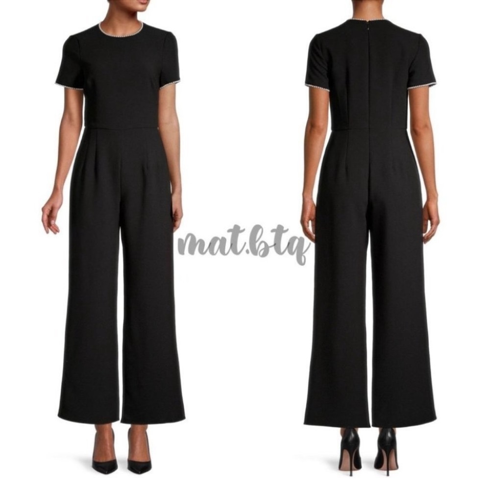 Gal Meets Glam Nadia Faux Pearl Embellished Short Sleeve Jumpsuit size 8